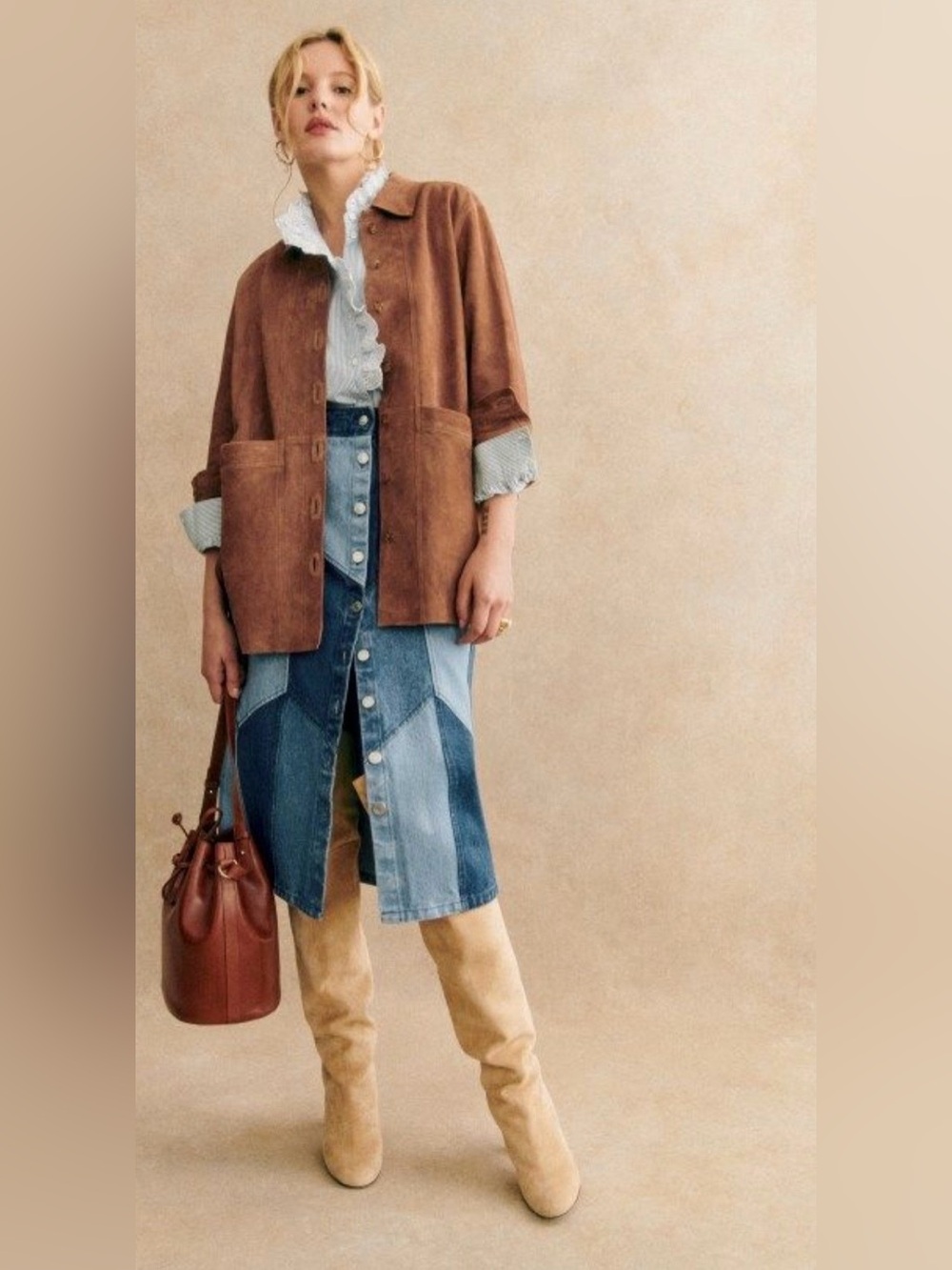 Sezane Will Jacket Camel Suede Fall Coat Size Small - Picture 7 of 7